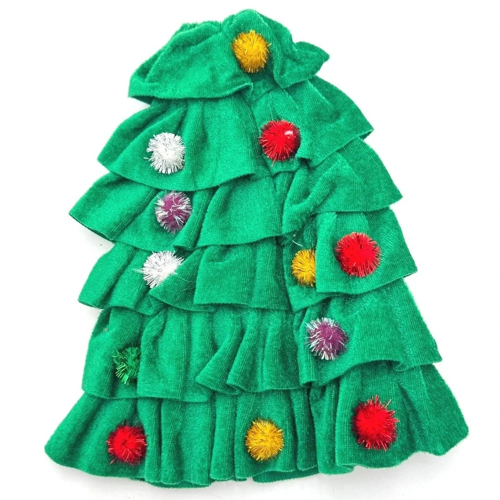 Wine Bottle Cover Gift Wrap Christmas Tree Fabric Pom Poms Cute‎ Present